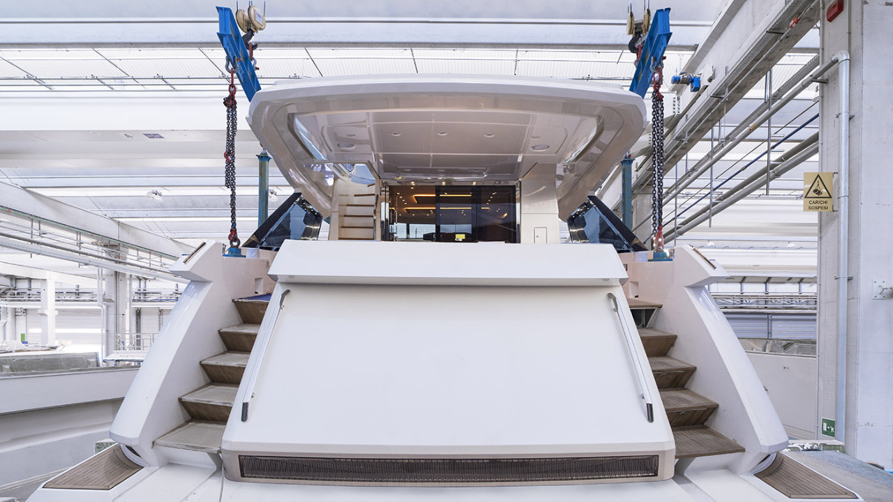 Upon deck final assembly, the yacht reaches its structural integrity.